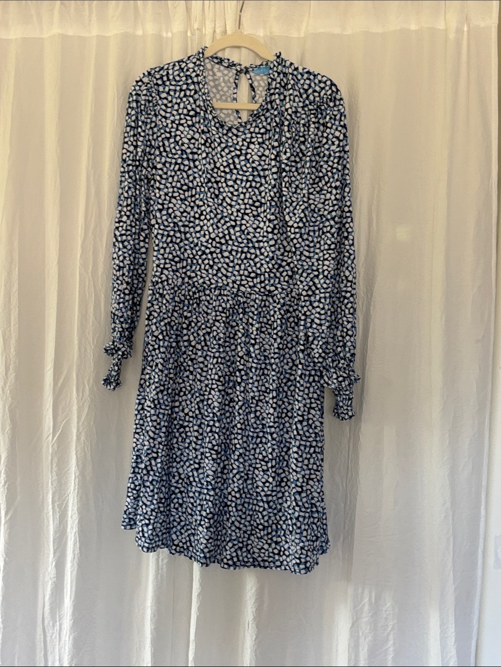 Draper James Navy and White Long Sleeve Printed Knee-Length Dress